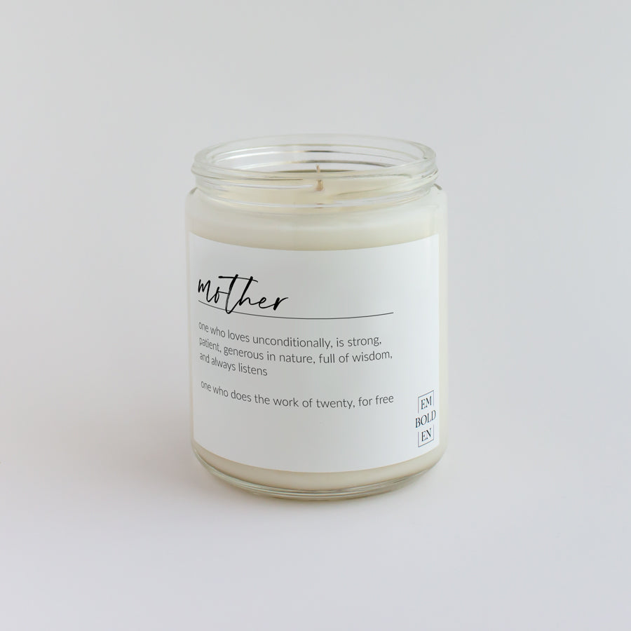 'Mother' candle shows thankfulness for moms and is perfect for a mothers' day gift