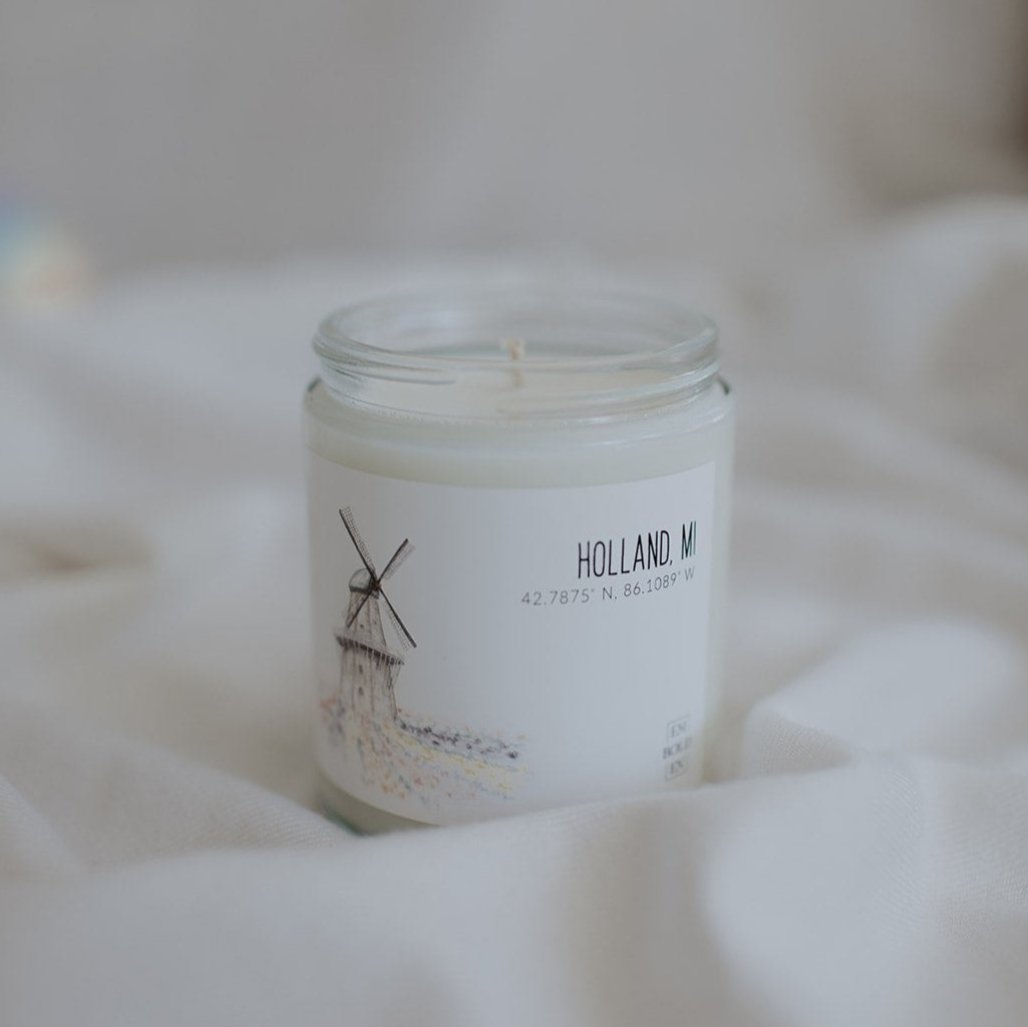 Windmill and Tulips Candle featuring Holland Michigan