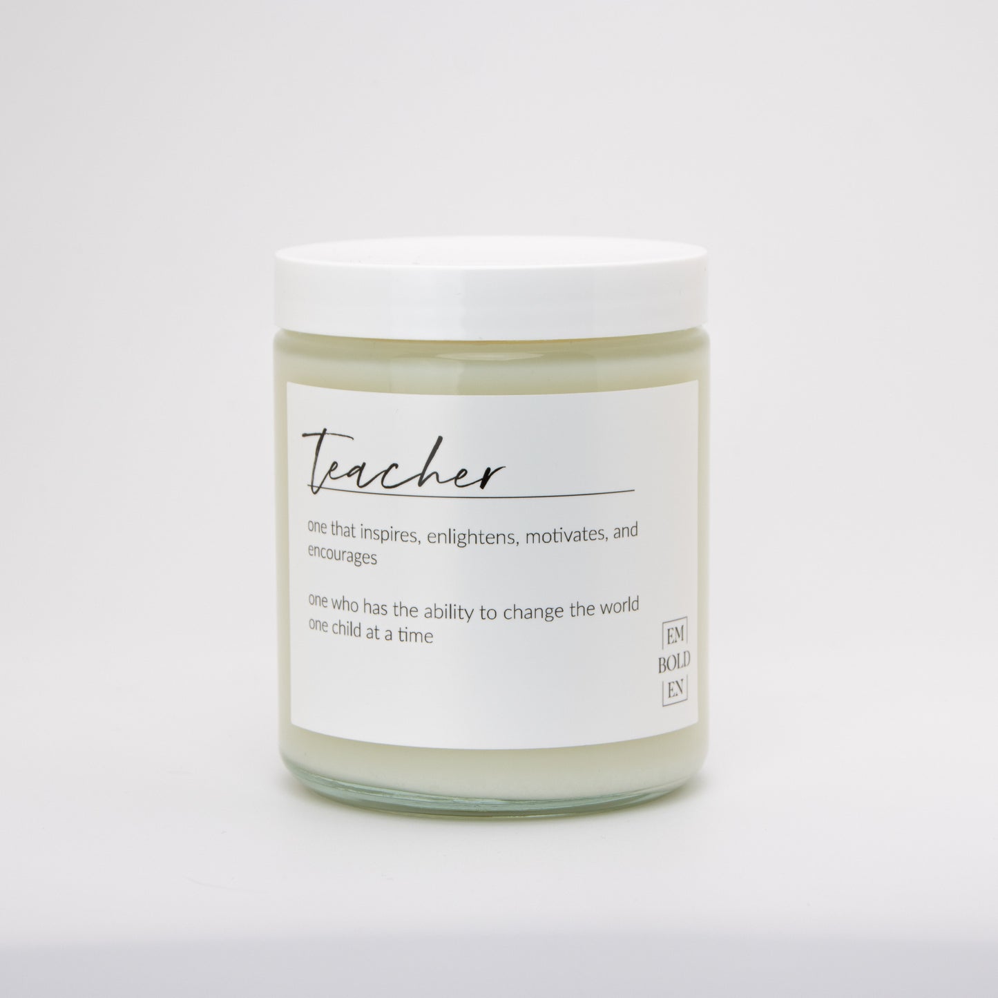 Teacher candle with uplifting label to show thanks to teachers