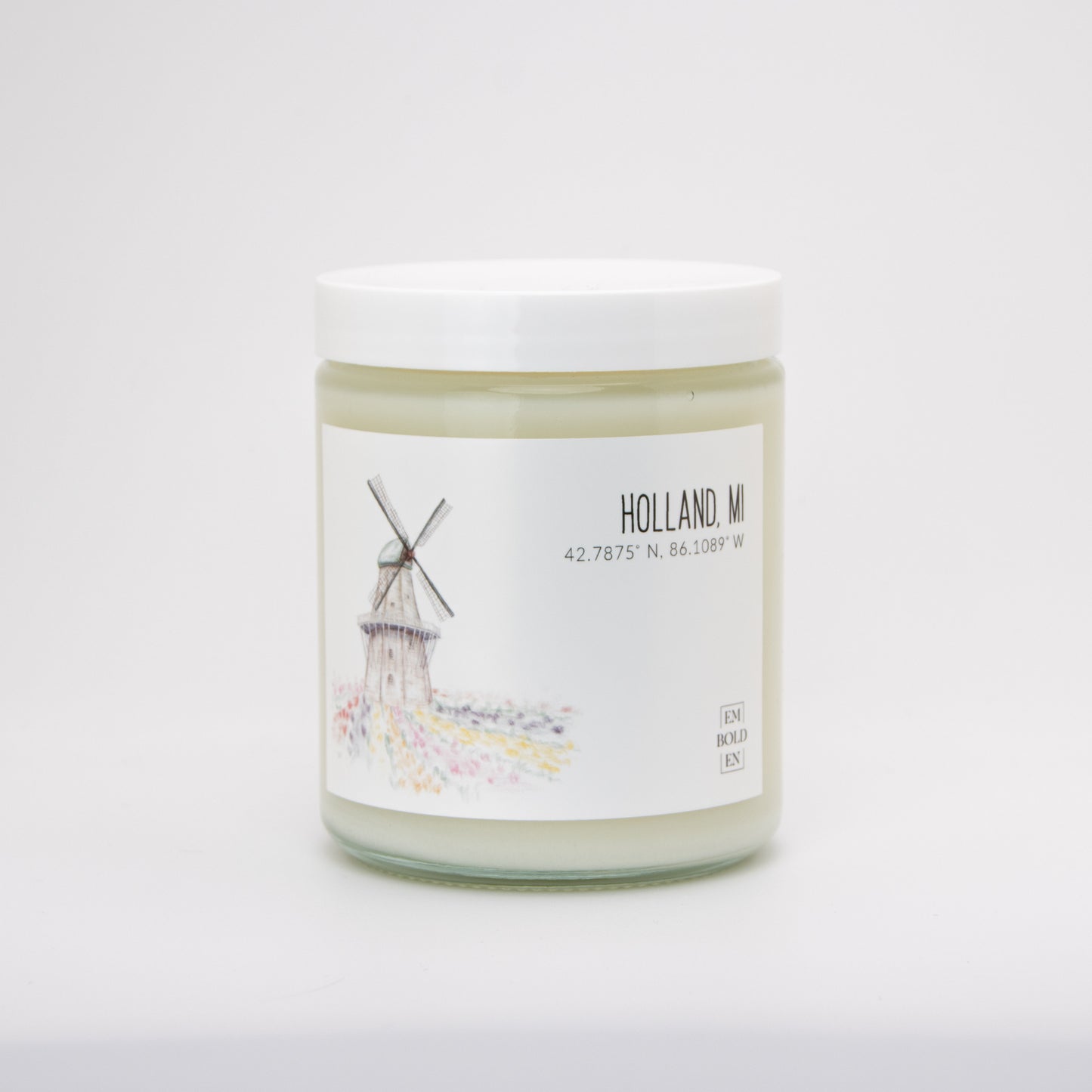 Holland Michigan themed soy candle in glass jar